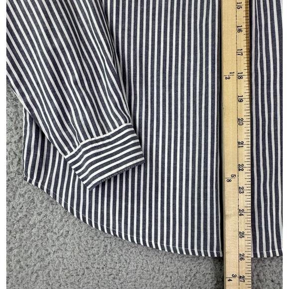 Highgate Ltd Womens Blouse Size 8 Gray White Stripe Floral Embroidered - Picture 7 of 13